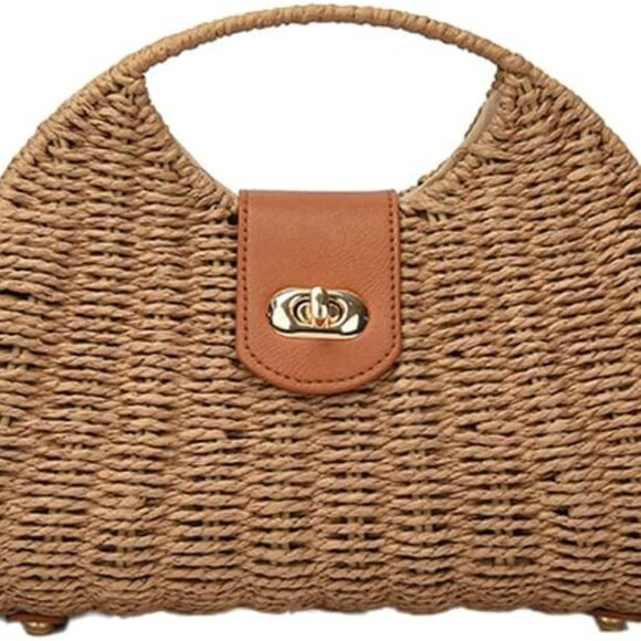 Straw Crossbody Bag for Women Woven Rattan Beach Handbag Travel Purse - Picture 1 of 9